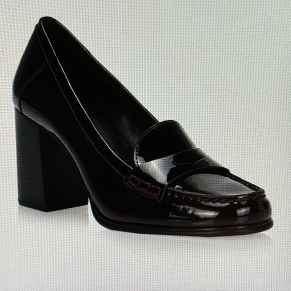 Michael Kors Patent Burgundy Heeled Loafers - Picture 2 of 4